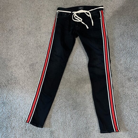 CHRISTOS NEW YORK The Track Jogger Black Jean Slim w/Red & Black Stripe Men's 30 - Picture 1 of 12